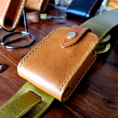 Guitar Wireless transmitter holster - handmade, hand stitched, vegetable tanned leather. image 6