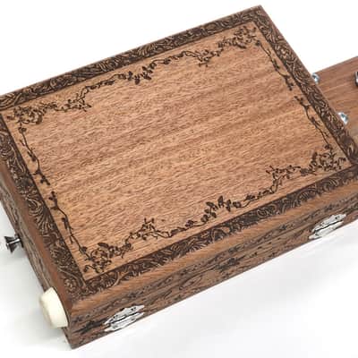 Handcrafted Engraved Solid Mahogany 6 String Opening Body Full 24.75"Scale Electric Cigar Box Guitar image 9