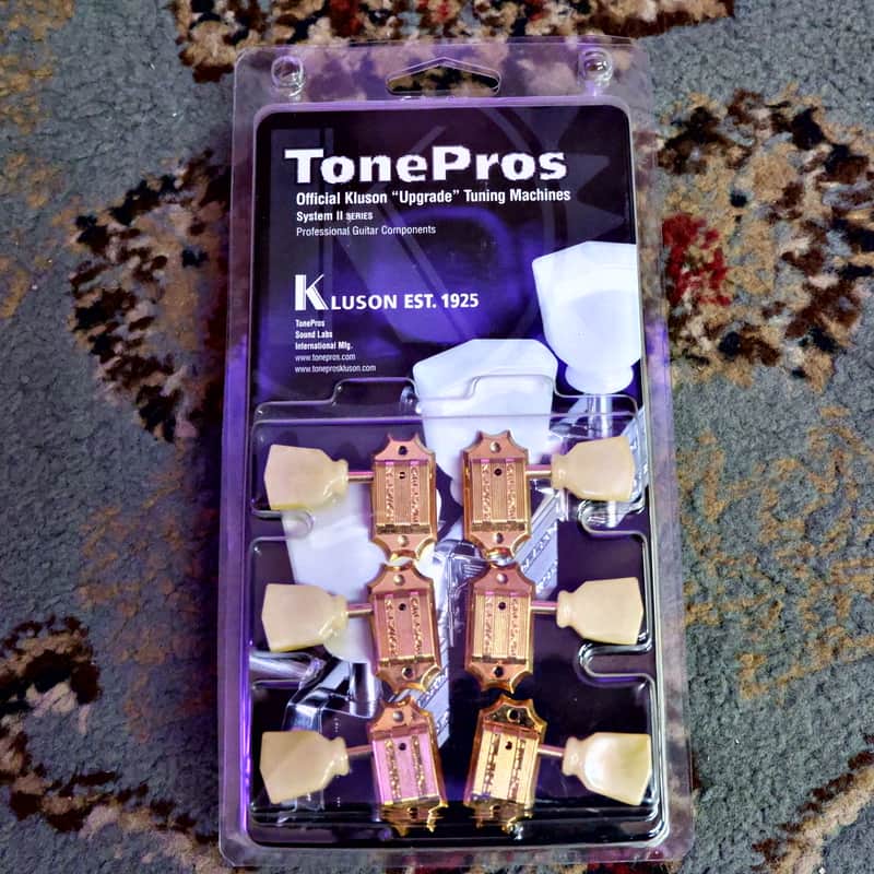 TonePros Official Kluson Deluxe "Upgrade" Tuning Machines System II Series - Gold with Ivory Buttons image 1