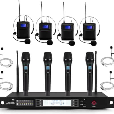 Wireless Microphone System | Includes 4 Handheld, 4 Lavalier & 4 Headset Microphones | 8-Channel UHF Mic Set with Clear 300 ft Signal Range | 100 Selectable Frequencies | for Church & Singing image 1