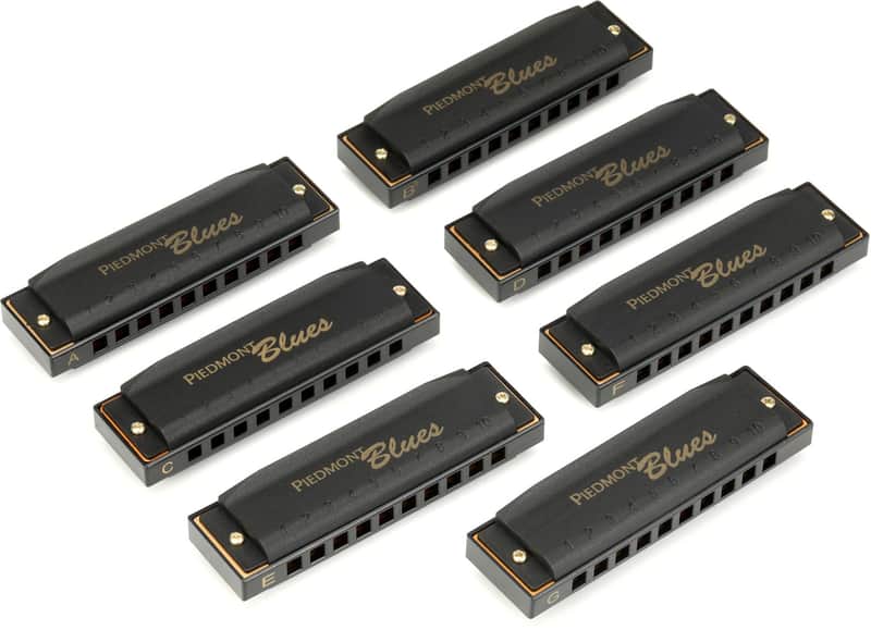 Hohner Piedmont Blues Harmonica Set 7-piece with Case (5-pack) Bundle image 1