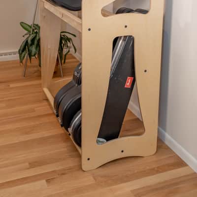 "Case Place" double level storage rack for acoustic, electric, bass, and other instrument cases NATURAL image 4