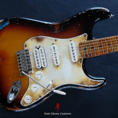 Fender Stratocaster SSH Sunburst / Pelham Blue Heavy Aged Relic by East Gloves Customs image 5