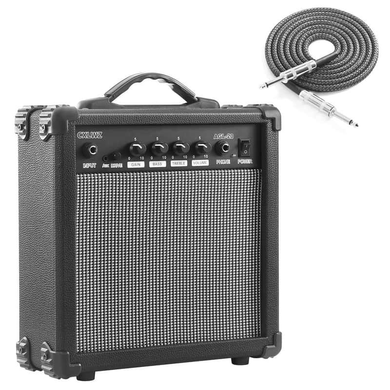 Electric Guitar Amp 20 Watt Amplifier Portable Amp with Headphone Input Gain Powe Including Professional Noise Reduction Cable (Black) image 1