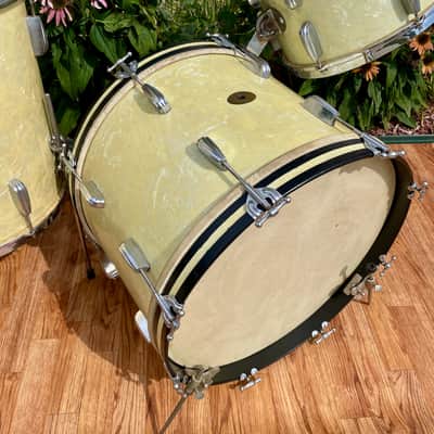 1940s-1950s Slingerland Radio King Drum Set White Marine Pearl 20/13/16 image 4