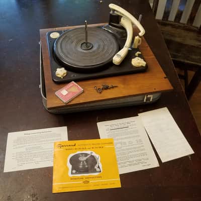 Garrard RC121 MKII 4-speed auto record-changer turntable Early Stereo and plinth Sonotone cartridge MPM3 pickup 1958 - Cream image 1