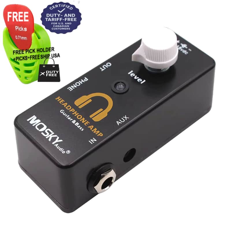 Mosky Headphone AMP AUX in Headphones OUT Stereo Guitar or Bass, FREE PICKS + HOLDER+ FREE SHIP USA image 1