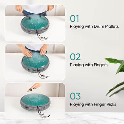 Steel Tongue Drum 12 Inch 15 Notes: Handpan Drums Set with Music Book Mallets Carry Bag - Hand Pan Instrument for Adults Musical Education Meditation Yoga Chakra (Green) image 4