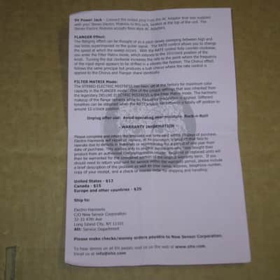 visibly used condition genuine Electro Harmonix EMPTY CARDBOARD BOX +orig Owner's Manual ONLY for EXO Stereo Electric Mistress (NO pedal, NO power supply, NO warranty/registration paperwork) 2010s, OUTER AREAS pink / GRAPHIC black & white, white image 25