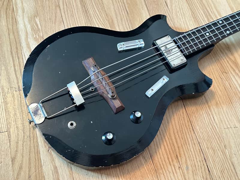 Supro Pocket Bass with Original Case Extra Short Scale Thick Neck 1961 - Black image 1