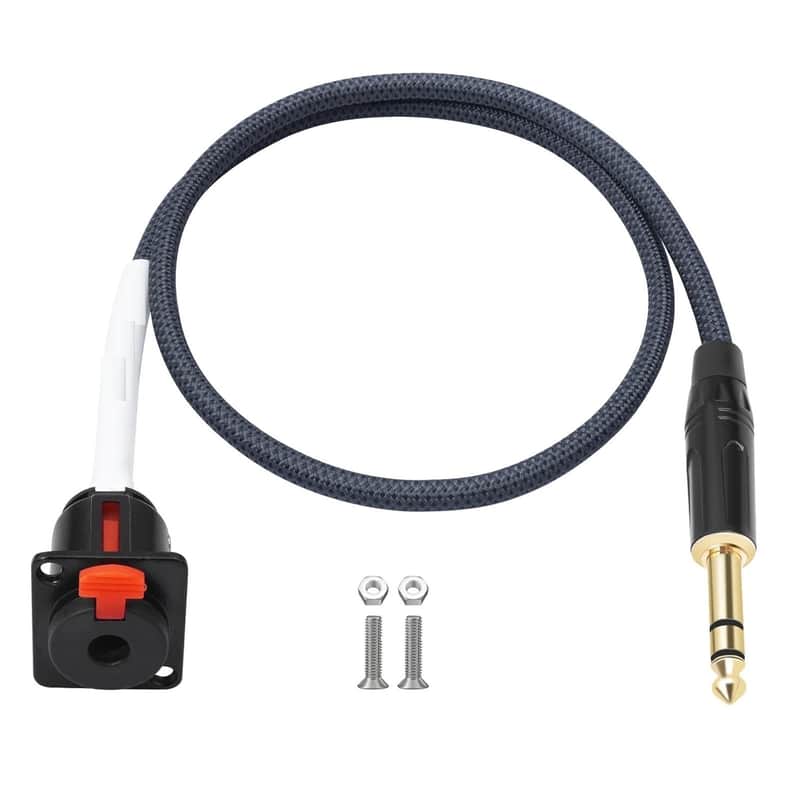1/4 inch Pass Through Cable, 6.35mm Female Panel Mount to Male Connector Adapter, Mic Feed/Pass Thru Converter for Stage Box, Patch Panel, Floor Box (1/4" D-Type Female to Male 2FT) image 1