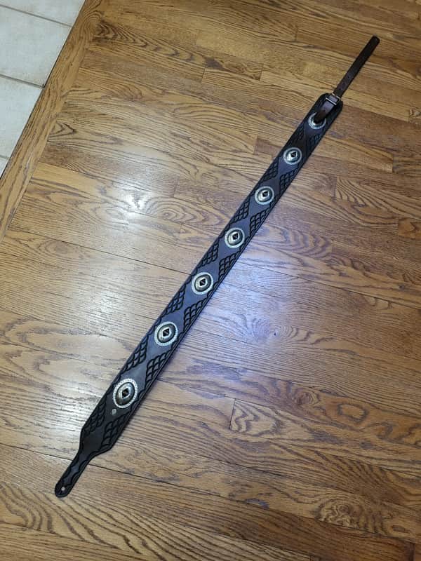 Handmade High Quality Leather and Genuine Silver Guitar Strap New - Brown image 1