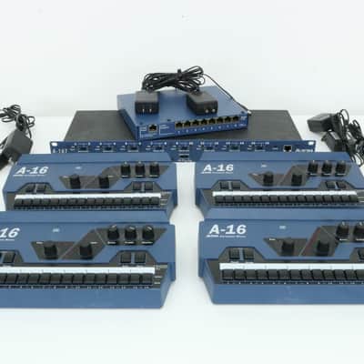 Aviom System (1) A-16T Input Module (1) A-16D A-Net Distributor (4) A-16 Mixer image 1