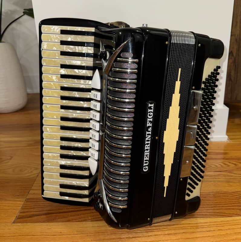 Guerrini Piano Accordion, Golden Era Custom Made (Concerto Model), Full Size, 41/120 , 3/5 Set of Reeds, A443 Hz Musette, 7 Treble 3 Bass Switches + Palm Master Switch, Built-In Microphone Pickup – Made in Italy image 1