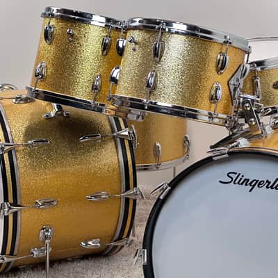 Slingerland 22/22/12/13/16/5.5x14" VIDEO Vintage 60's Drum Set - Gold Sparkle image 1
