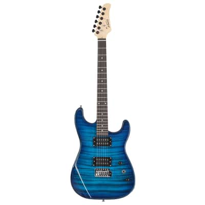Glarry GST Electric Guitar HH Tiger Stripe Blue w/ 20W Amplifier image 3