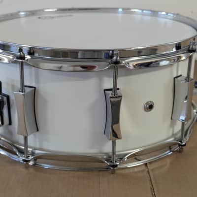 Pork Pie 14x6 in mahogany/ Maple 10 lug snare drum 2012 - White image 6