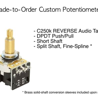 CTS 250k Reverse Audio (True Lefty) DPDT Push Pull Long Shaft Potentiometer - Custom Modded Pots! image 1