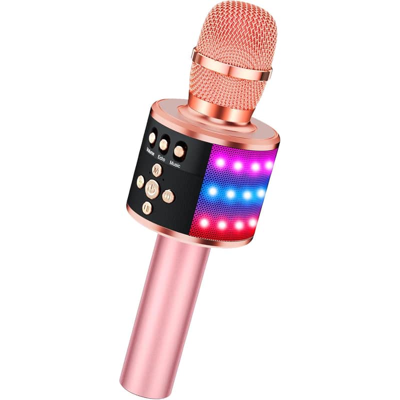 Bluetooth Wireless Karaoke Microphone with LED Lights,4-in-1 Portable Handheld Mic with Speaker Karaoke Player for Singing Home Party Toys Birthday Gift for Kids Adults Girls Q78(Rose Gold) image 1