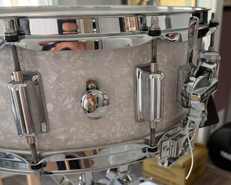 Rogers DynaSonic No. 36 Re-Issue White Marine Pearl Beavertail Snare Drum 2024 image 1