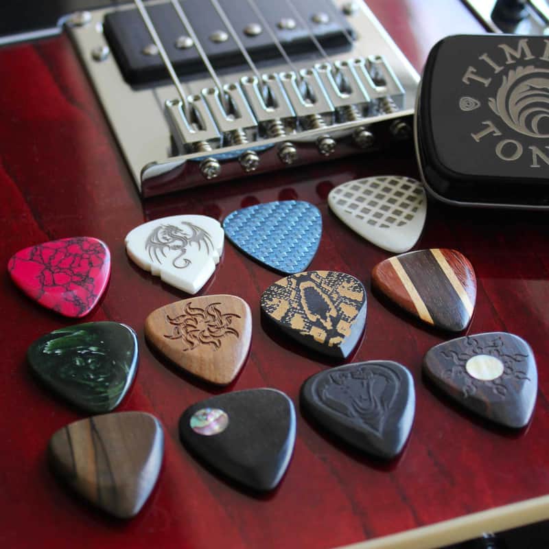2024 Timber Tones 12 Electric Guitar Picks in a Gift Tin Polished