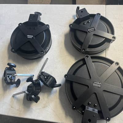 Simmons Set of 3 electric drum triggers, SD600 series, two 8” one 10” with L rods image 2