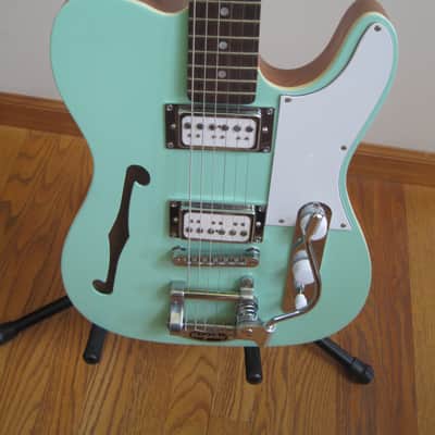 Custom Tele-Style Thinline HH Bigsby Warmoth Neck Surf 90s Surf Green image 2