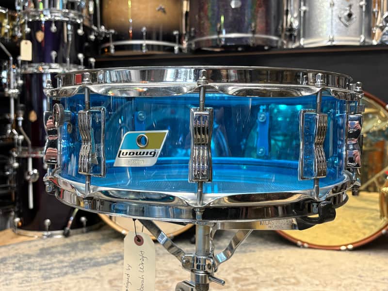 Ludwig 5x14" Vistalite Acrylic 10-Lug Snare Drum with P-85 Strainer 1970s - Blue image 1