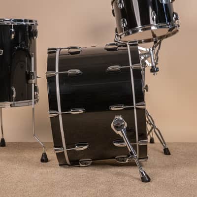 Pearl Wood Fiberglass Reissue Piano Black Drum Set image 7