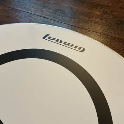Remo John Henry Bonham / Led Zeppelin 24" Smooth White "Holy Trinity" Bass Drum Head - Matt Black & White image 2