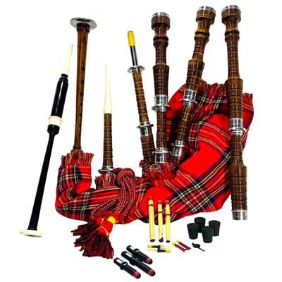Scottish Highland Bagpipes – Full Silver Mounts, Natural Rosewood Finish with Royal Stewart Cover, Carry Bag & Tutor Book image 3