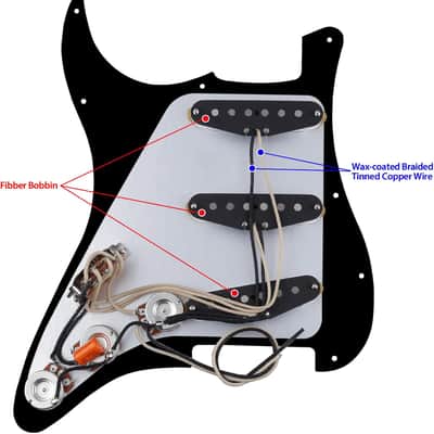 4Ply Loaded SSS Pickguard Vintage Hot F '50s Tones Prewired Strat Pickguard with Staggered Alnico 5 Fiber Bobbin SSS Single Coil Pickups for Fender Stratocaster ST JT/HBZC-02 Black Pearl image 4