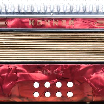Hohner Erica 2-Row 8-Bass 21-Treble Button C-F Red Diatonic Accordion - Germany image 6