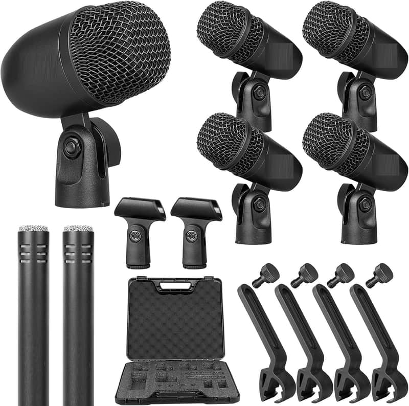 7-Piece Drum Microphone Set with 5 Dynamic Percussion Microphones and 2 Condenser Percussion Microphones Ideal for Instrument Recording and Music Production image 1