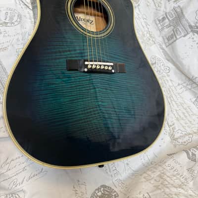 1980’s Alvarez 5081N Thin Body Dreadnaught Acoustic Electric in Blue Burst Flame image 8