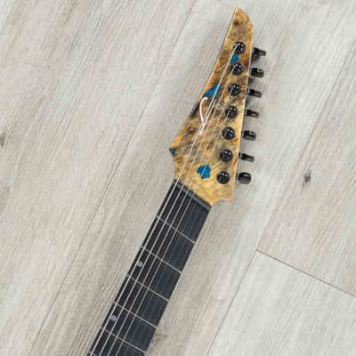 Legator Ninja X7F Multi-Scale 7-String Guitar, California Buckeye Burl, Fishman Set, Caribbean Blue image 8