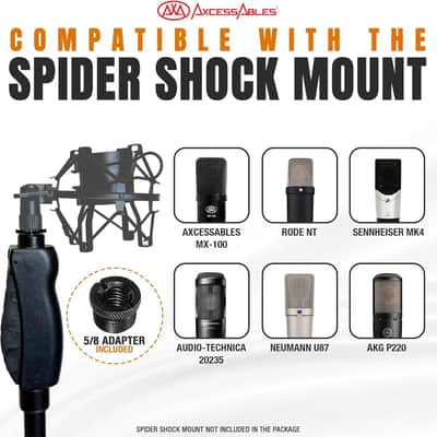 AxcessAbles AXCMS-201TB One Hand Microphone Stand with Tripod Base and Quick Grip Height Adjustment - Telescoping Mic Boom Arm Included. Tall Microphone Stand for Singing 2-Pack image 8