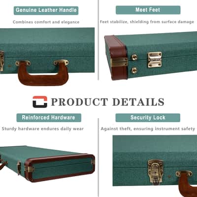 Crossrock Master Series - Wooden Telecaster&Stratocaster Electric Guitar Case - Security Lock, Genuine Leather Handle, Reinforced Hardware, Metal Feet, Storage Space- Malachite Blue Tweed image 3