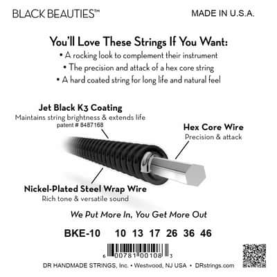 DR Strings BKE-10 Black Beauties Medium Electric Guitar Strings 10-46 image 2