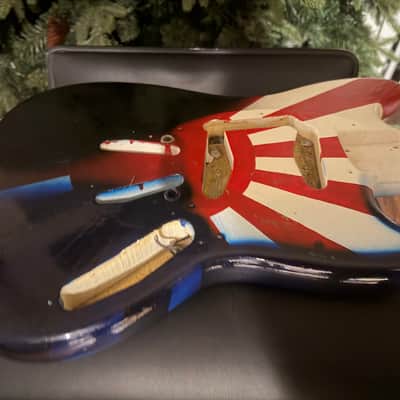 1965 Fender Mustang Vintage Original Japanese Flag Refin Over Olympic White Rising Sun Electric Guitar Body w/ Pickguard image 2