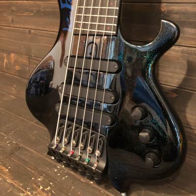 LeFay Pangton 6 string bass guitar headless Translucent Black Green Blue Metalflake Le Fay image 7