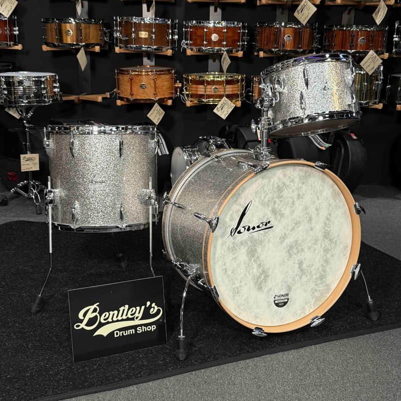 ~WOW!~ SONOR Vintage Series 3-Piece 13/16/22 Drum Kit Set in Vintage Silver Glitter w/ Single-Tom Holder image 1