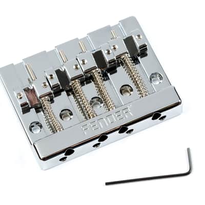 Genuine Fender HiMass 4-String Bass Bridge Assembly With Brass Saddles, Chrome 099-4408-000 image 1