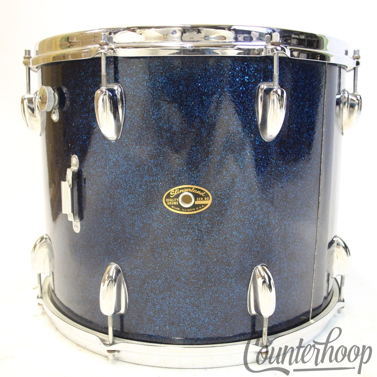 Slingerland 15x12"Tom Drum Blue Sparkle Vintage 60s Tenor Marching COB Brass USA — main photograph