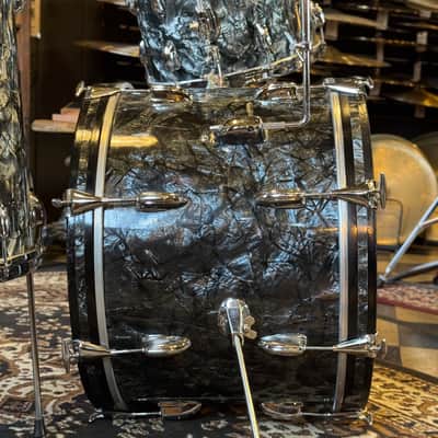 VINTAGE 1960's-70's Slingerland Mixed Era Drum Set in Black Diamond Pearl - 14x20, 9x13, 16x16 image 7
