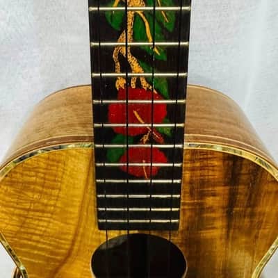 Baritone Ukulele Handmade by Blueberry,4 String Wood Floral Motif Ukulele ,Custom Handcrafted Wooden Ukulele,Nylon String image 3