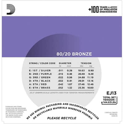 D'Addario EJ13 Custom Light 80/20 Bronze Acoustic Strings 11-52 image 4