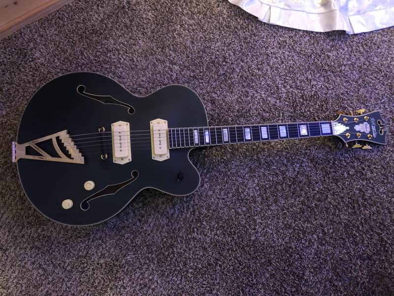 D'Angelico Deluxe 59 Hollow Body Archtop Electric Guitar Midnight Matte Finish image 1
