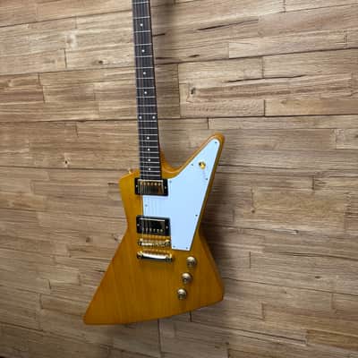 Epiphone 1958 Korina Explorer Guitar-"Inspired by Gibson Custom" Aged Natural -White Pickguard- w/Hard case. New! image 4