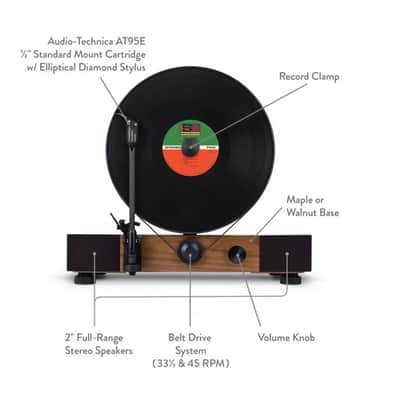 Gramavox Floating Vertical Turntable with Built in Speakers and Line Out - Walnut image 16